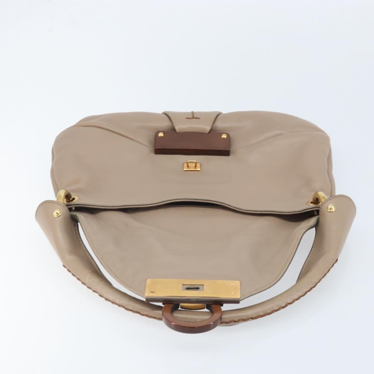 Salvatore Ferragamo Gancini Hand Bag Leather Beige Gold Auth BA10615
