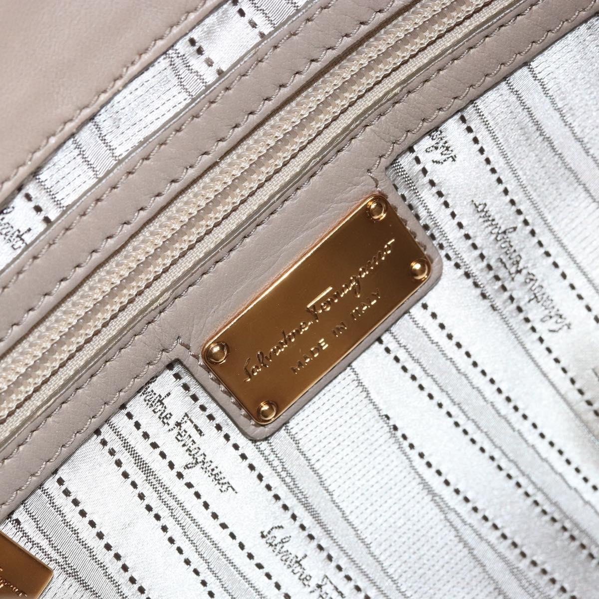 Salvatore Ferragamo Gancini Hand Bag Leather Beige Gold Auth BA10615