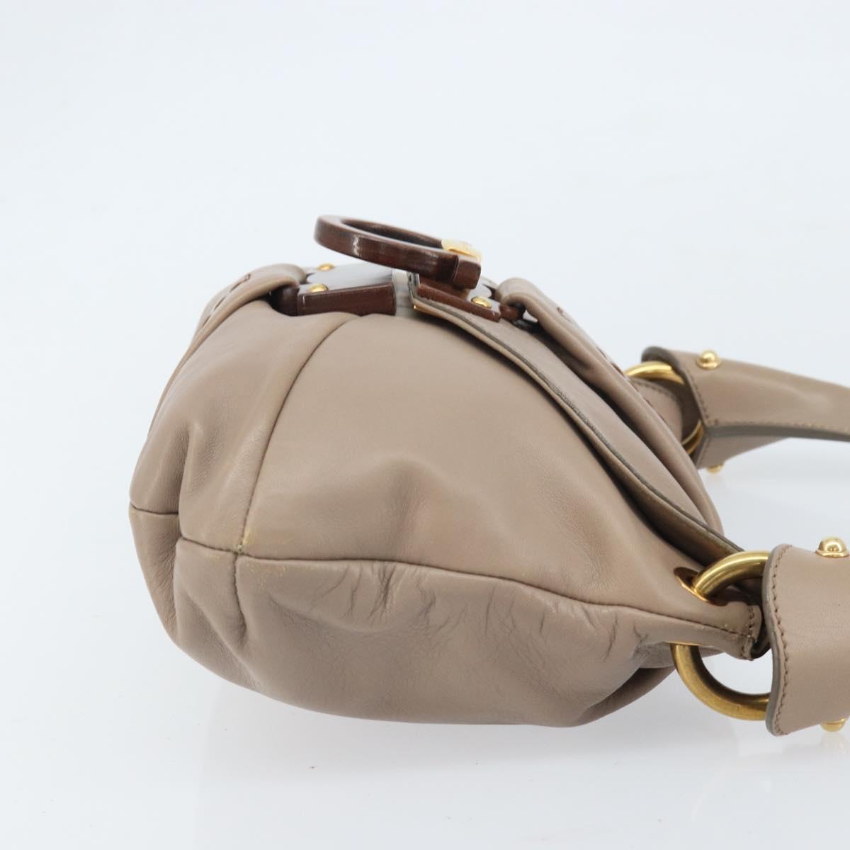 Salvatore Ferragamo Gancini Hand Bag Leather Beige Gold Auth BA10615