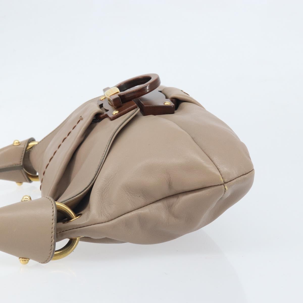 Salvatore Ferragamo Gancini Hand Bag Leather Beige Gold Auth BA10615