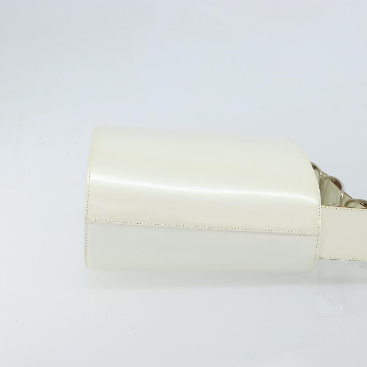 Salvatore Ferragamo Vala Shoulder Bag Leather White Silver Auth BA10620