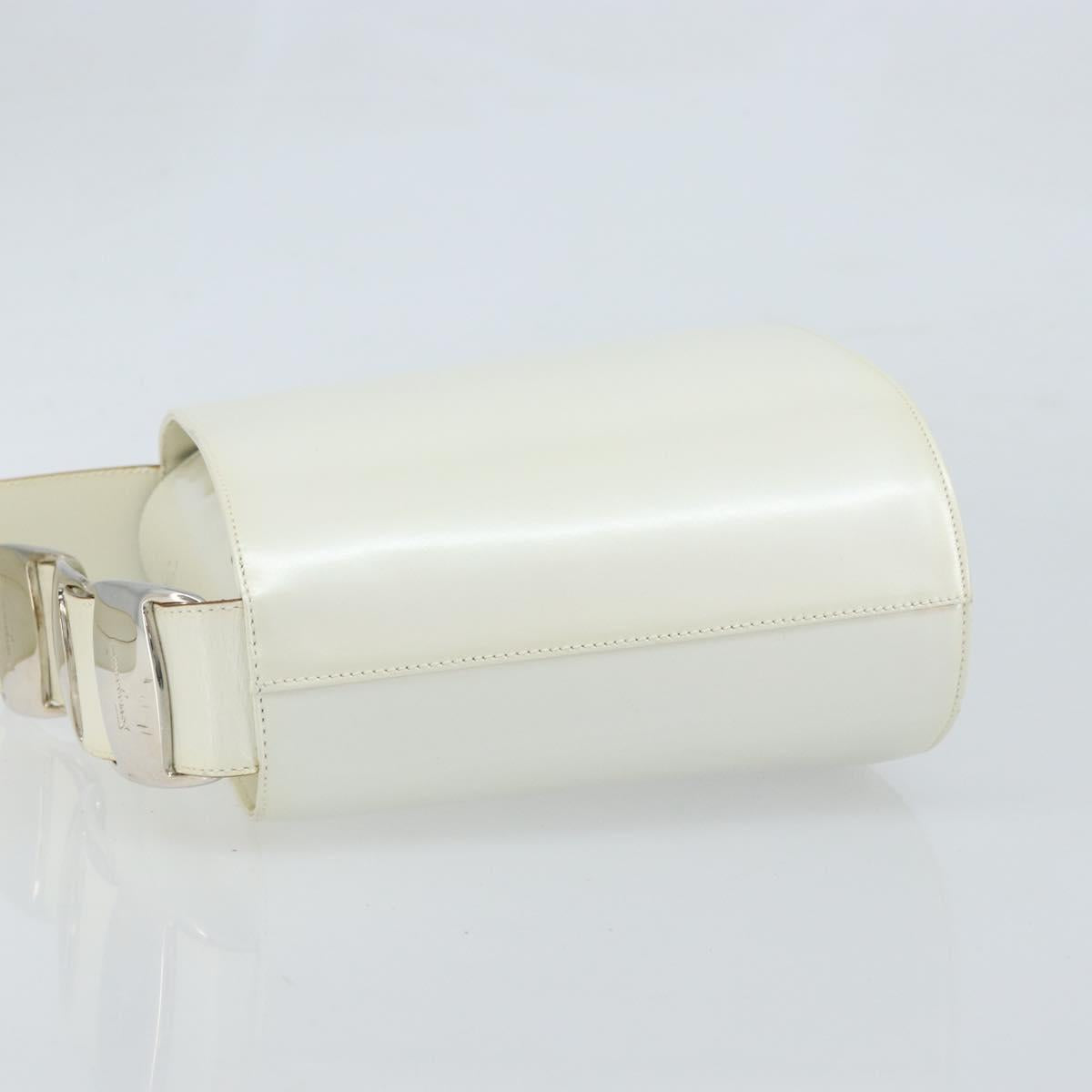Salvatore Ferragamo Vala Shoulder Bag Leather White Silver Auth BA10620