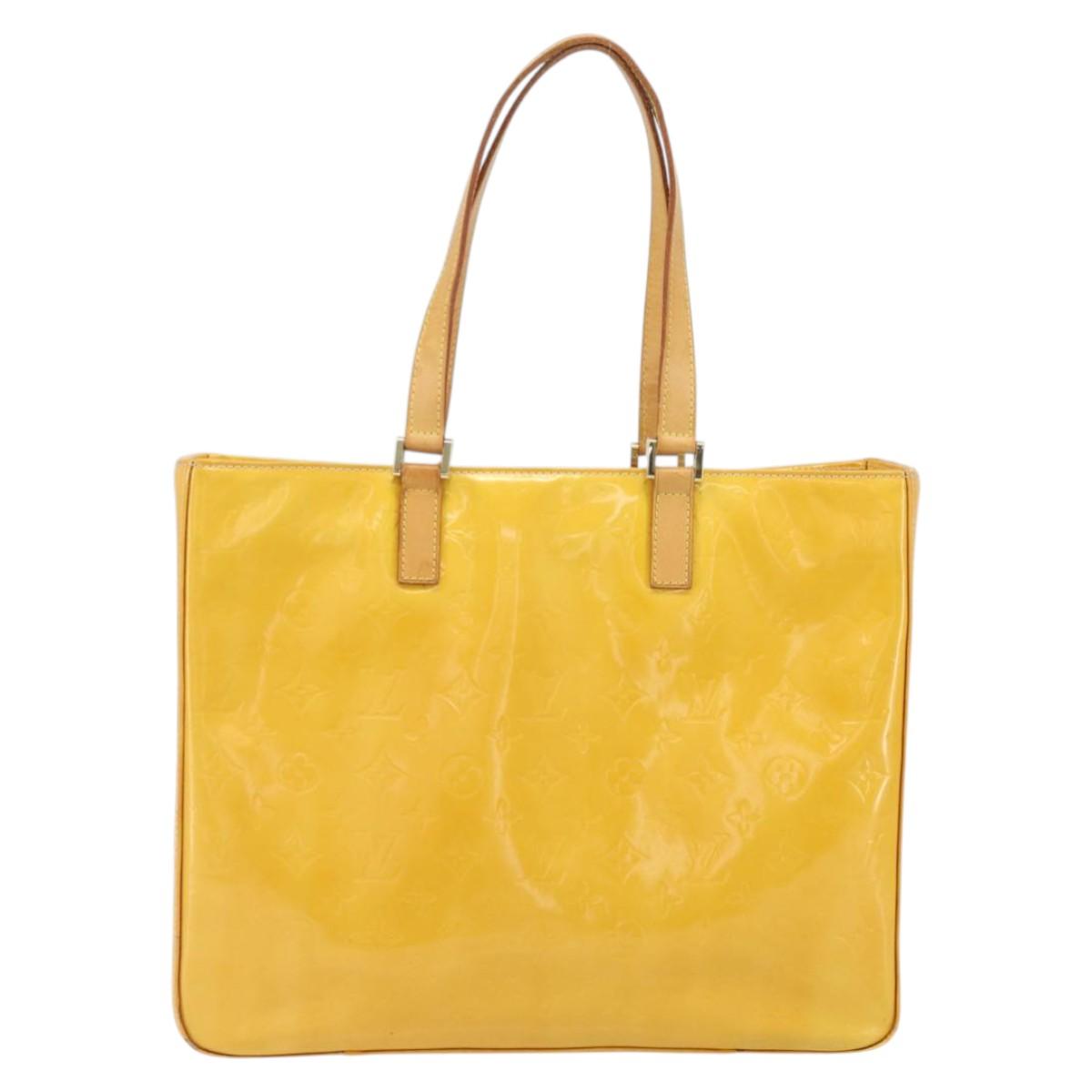 LOUIS VUITTON Monogram Vernis Columbus Tote Bag Lime Yellow M91047 Auth BA10623
