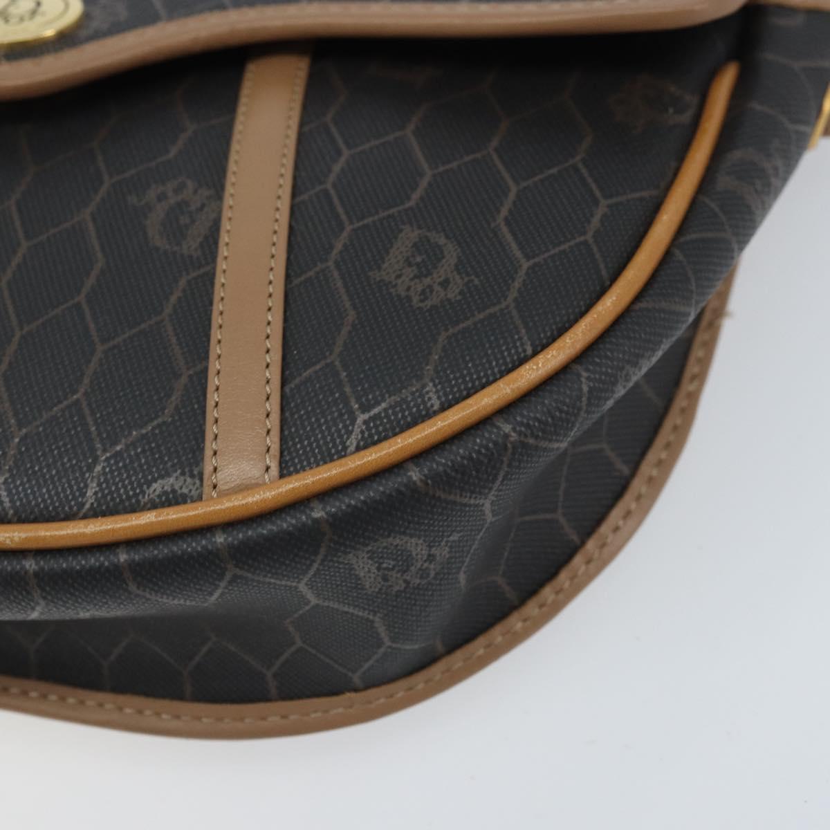 Christian Dior Honeycomb Canvas Shoulder Bag PVC Black Gold Auth BA10631