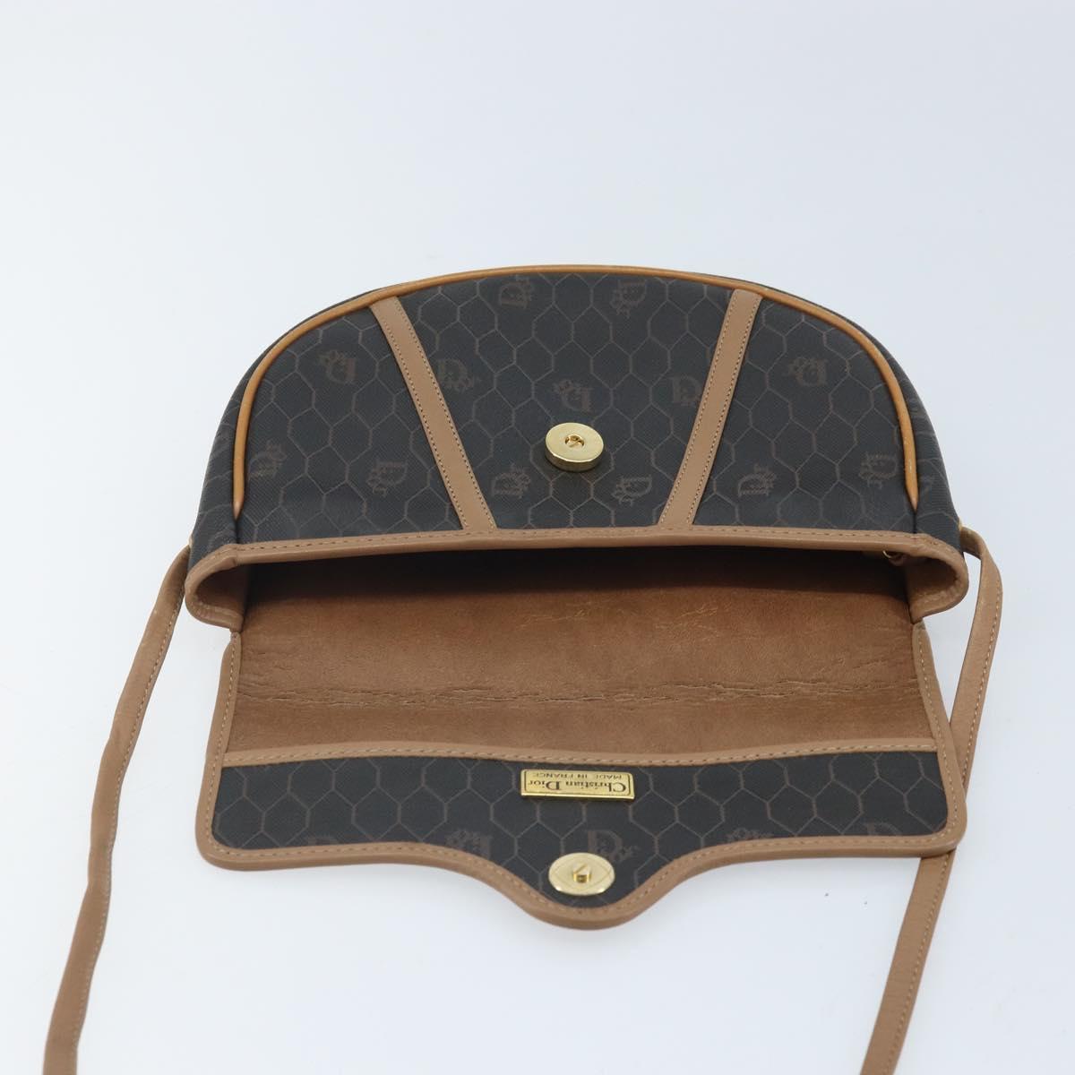 Christian Dior Honeycomb Canvas Shoulder Bag PVC Black Gold Auth BA10631