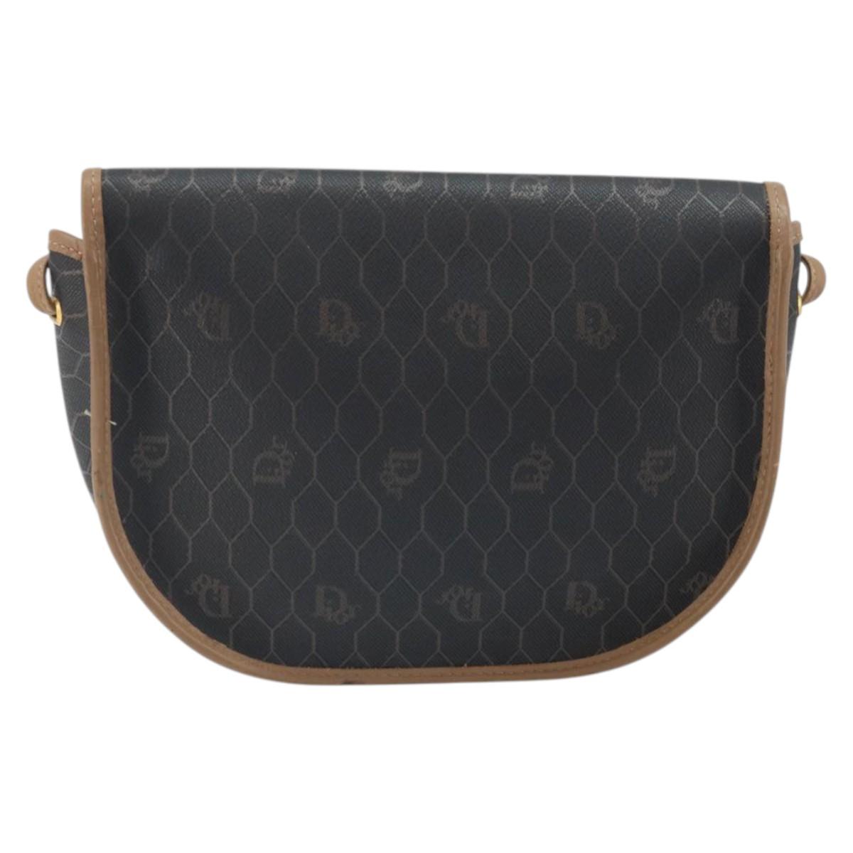 Christian Dior Honeycomb Canvas Shoulder Bag PVC Black Gold Auth BA10631