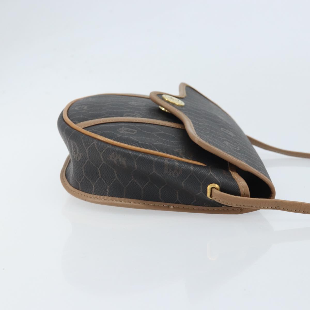 Christian Dior Honeycomb Canvas Shoulder Bag PVC Black Gold Auth BA10631