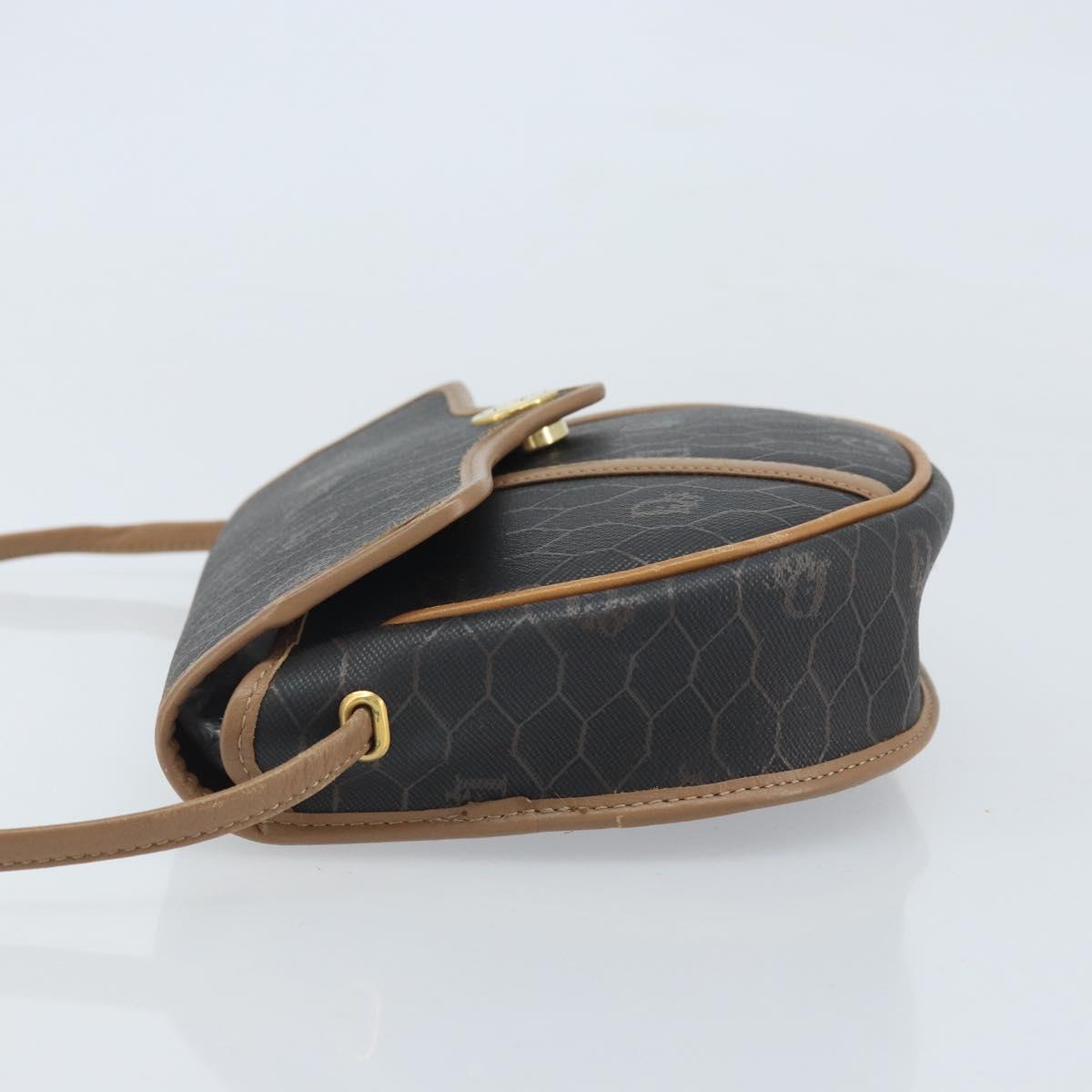 Christian Dior Honeycomb Canvas Shoulder Bag PVC Black Gold Auth BA10631