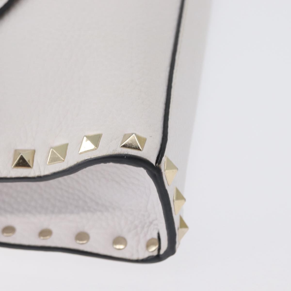 VALENTINO Shoulder Bag Leather White Gold Auth BA10633