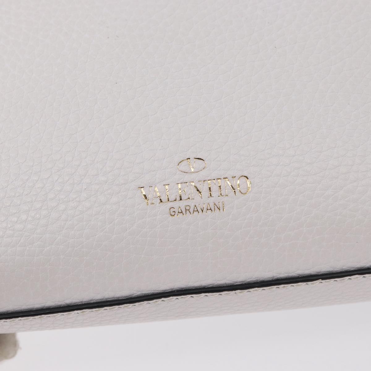 VALENTINO Shoulder Bag Leather White Gold Auth BA10633