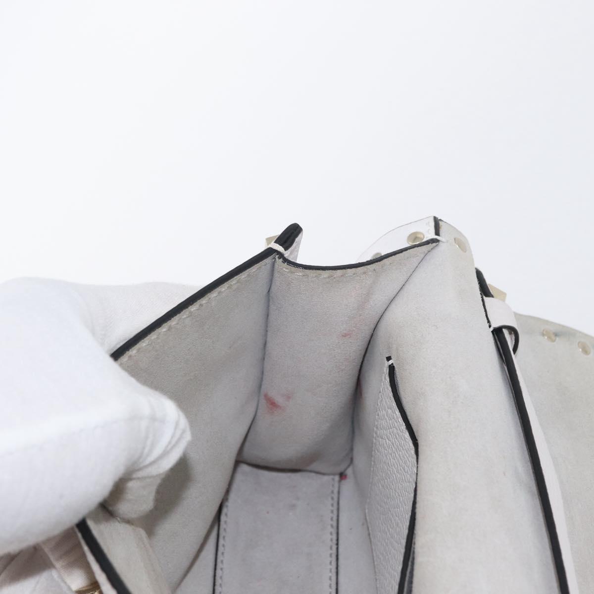 VALENTINO Shoulder Bag Leather White Gold Auth BA10633