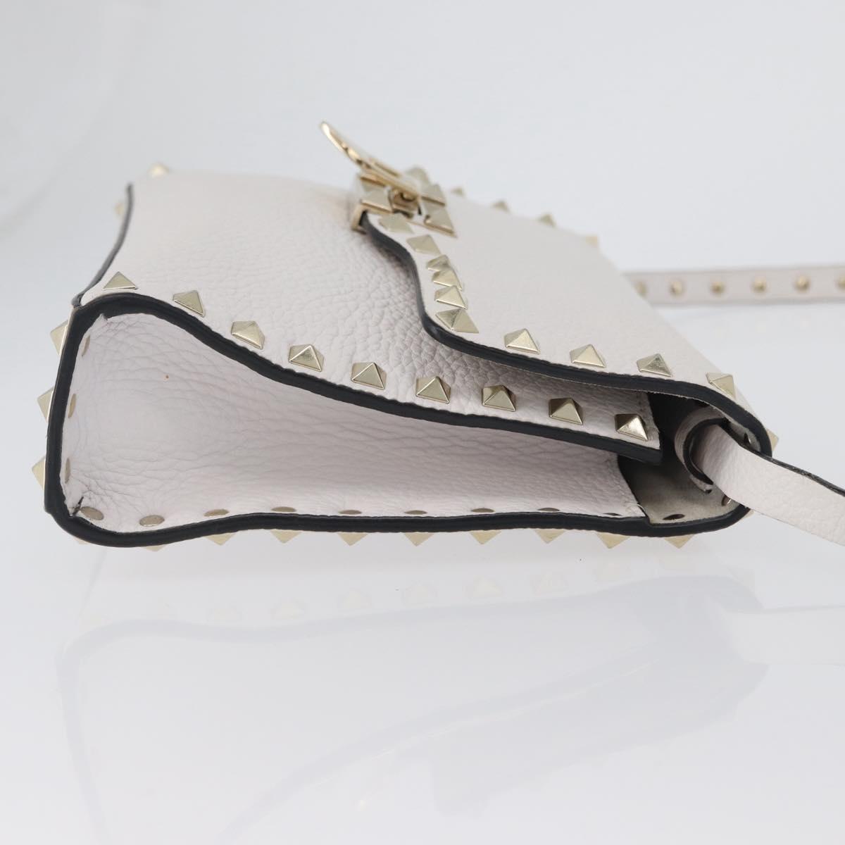 VALENTINO Shoulder Bag Leather White Gold Auth BA10633