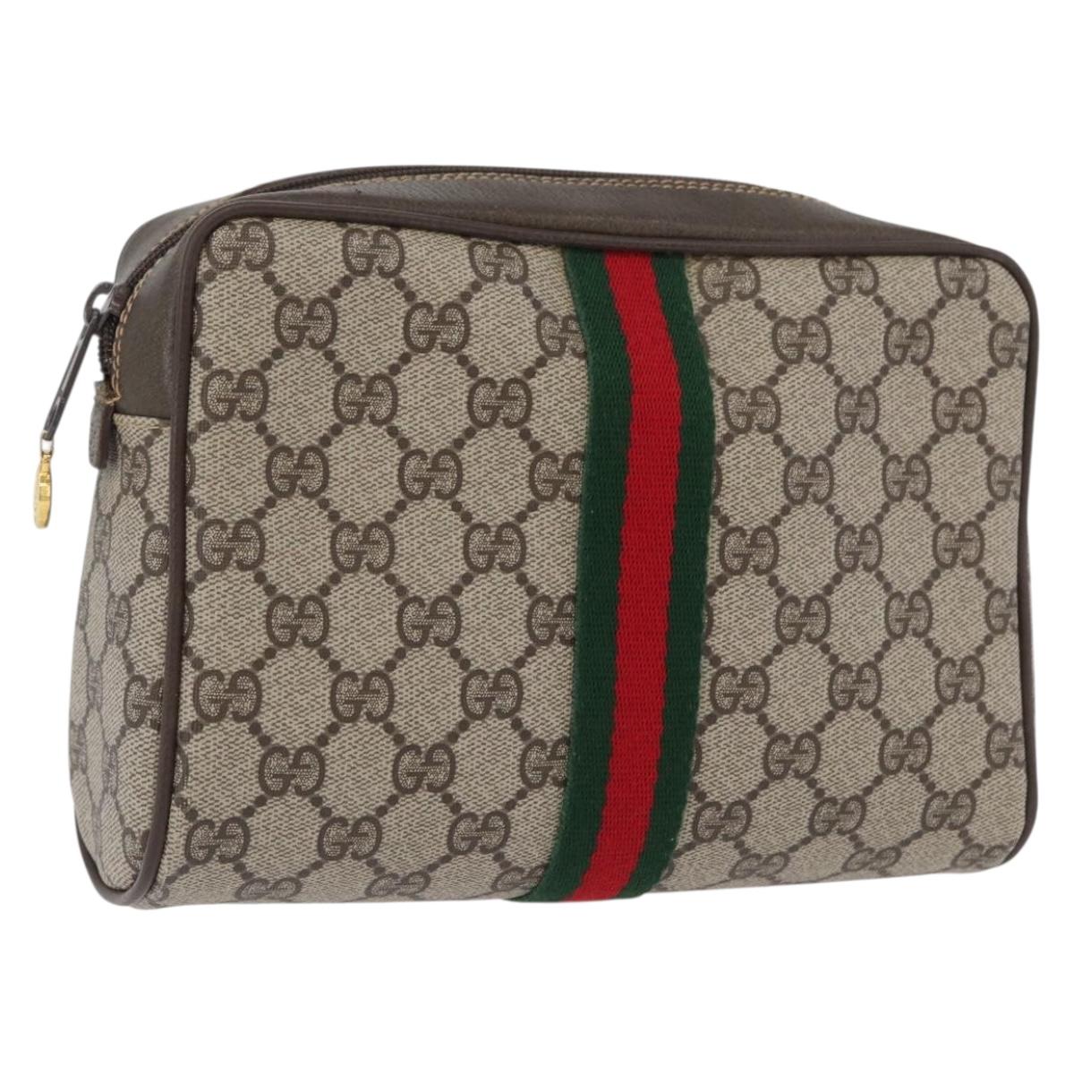 GUCCI GG Supreme Web Sherry Line Clutch Bag PVC Beige Gold 010 378 Auth BA10641