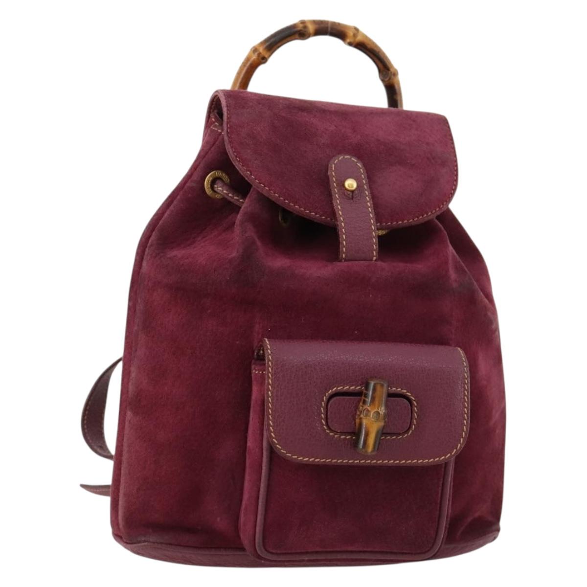 GUCCI Bamboo Backpack Suede Purple Gold 003 1705 0030 Auth BA10642