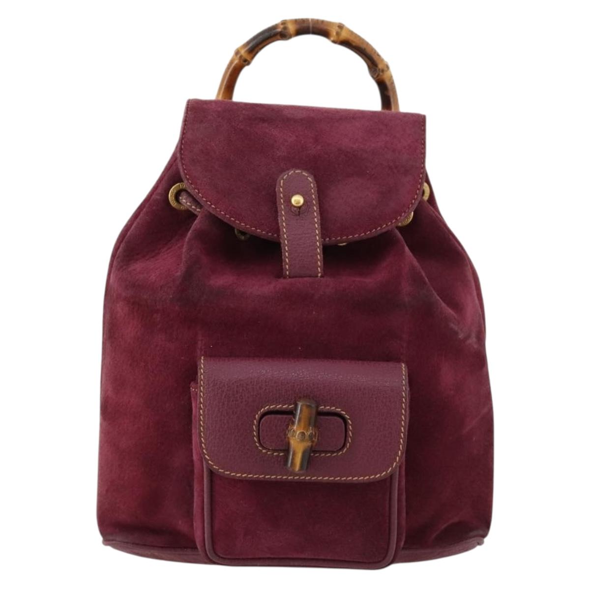 GUCCI Bamboo Backpack Suede Purple Gold 003 1705 0030 Auth BA10642