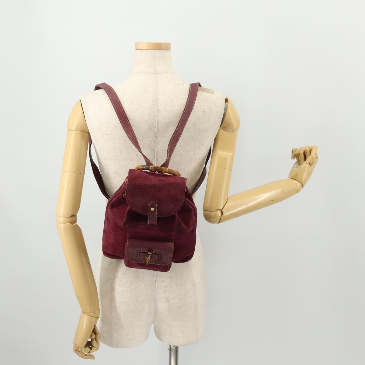GUCCI Bamboo Backpack Suede Purple Gold 003 1705 0030 Auth BA10642
