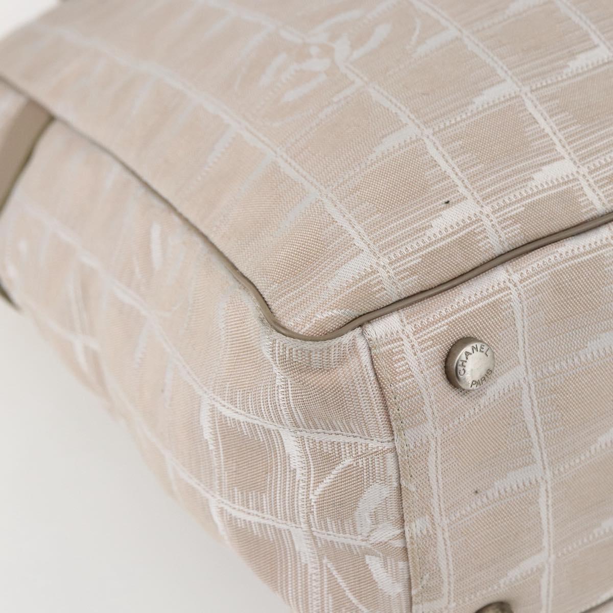 CHANEL New Travel Line Tote Bag Nylon Beige Silver CC Auth BA10644