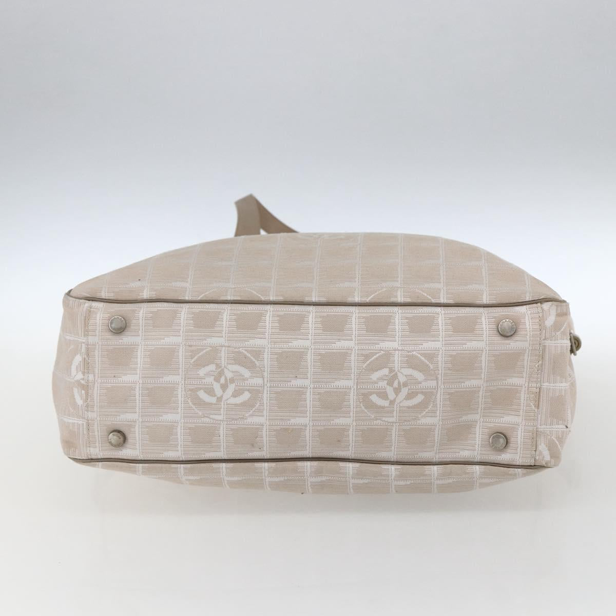 CHANEL New Travel Line Tote Bag Nylon Beige Silver CC Auth BA10644