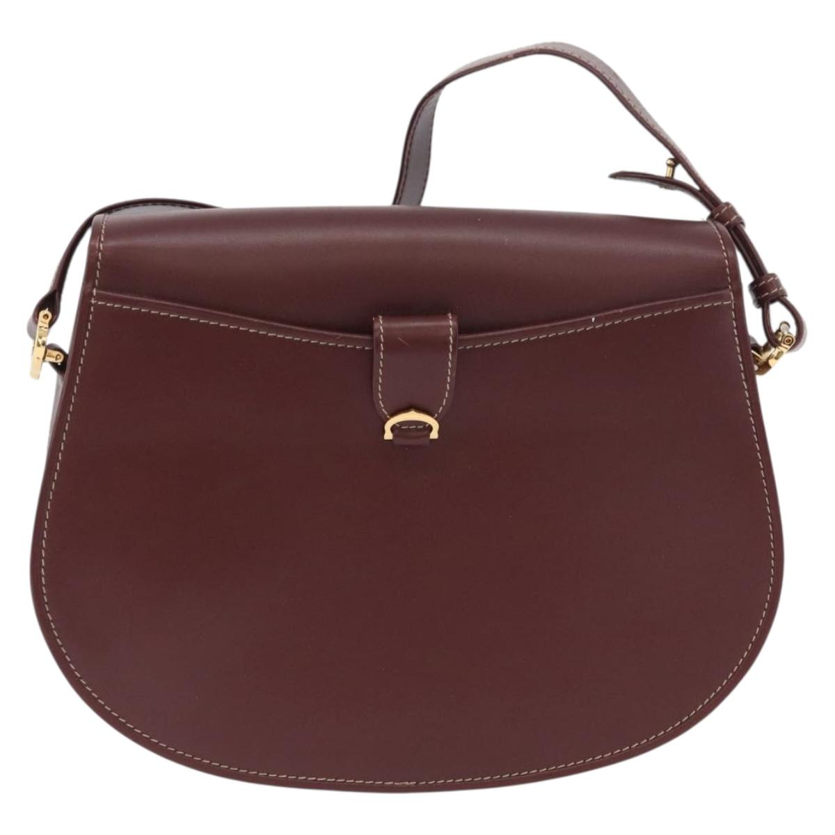 CARTIER Must Line Shoulder Bag Leather Bordeaux Gold Auth BA10646