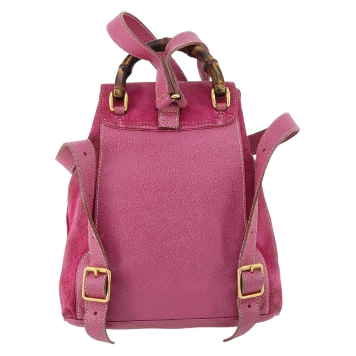 GUCCI Bamboo Backpack Suede Pink Gold 003 58 0030 Auth BA10647