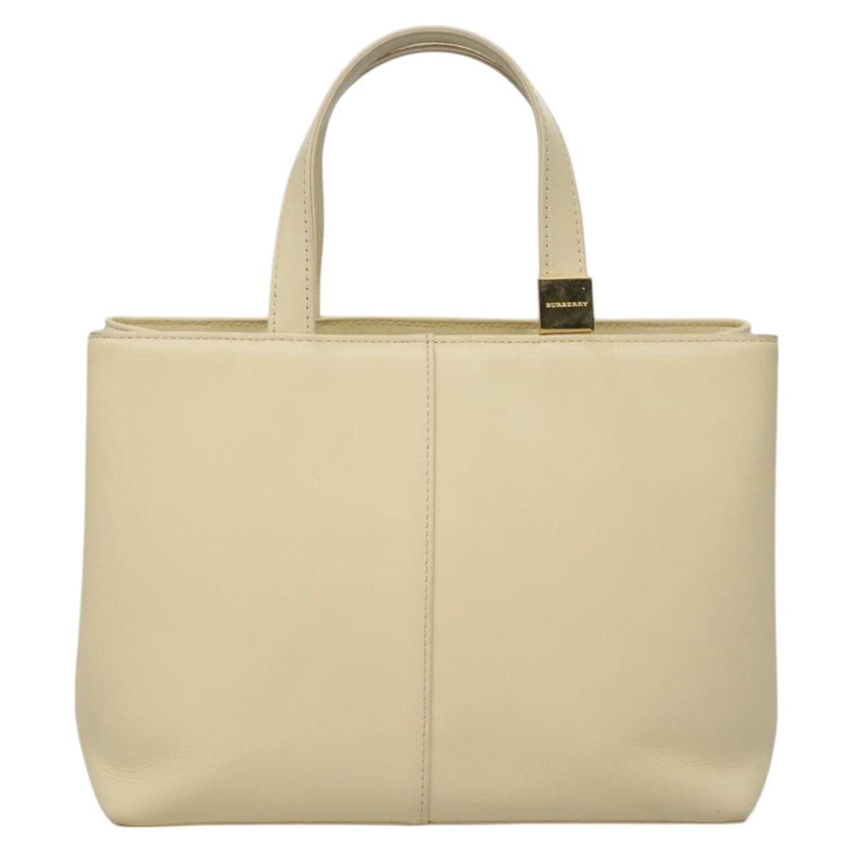 BURBERRY Hand Bag Leather Beige Gold Auth BA1065