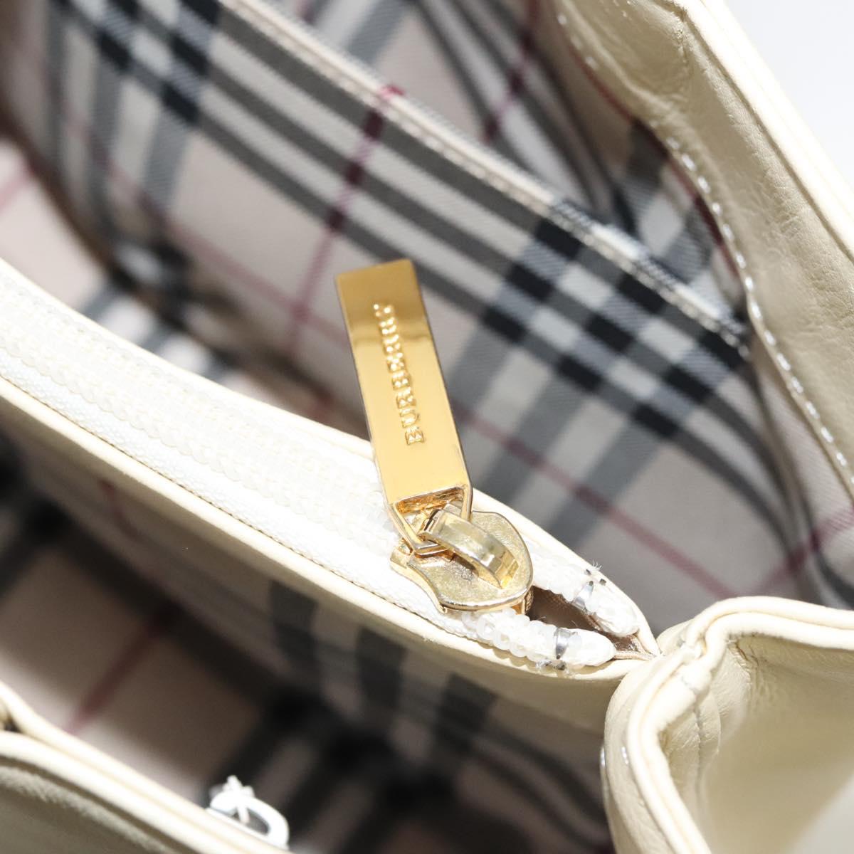 BURBERRY Hand Bag Leather Beige Gold Auth BA1065