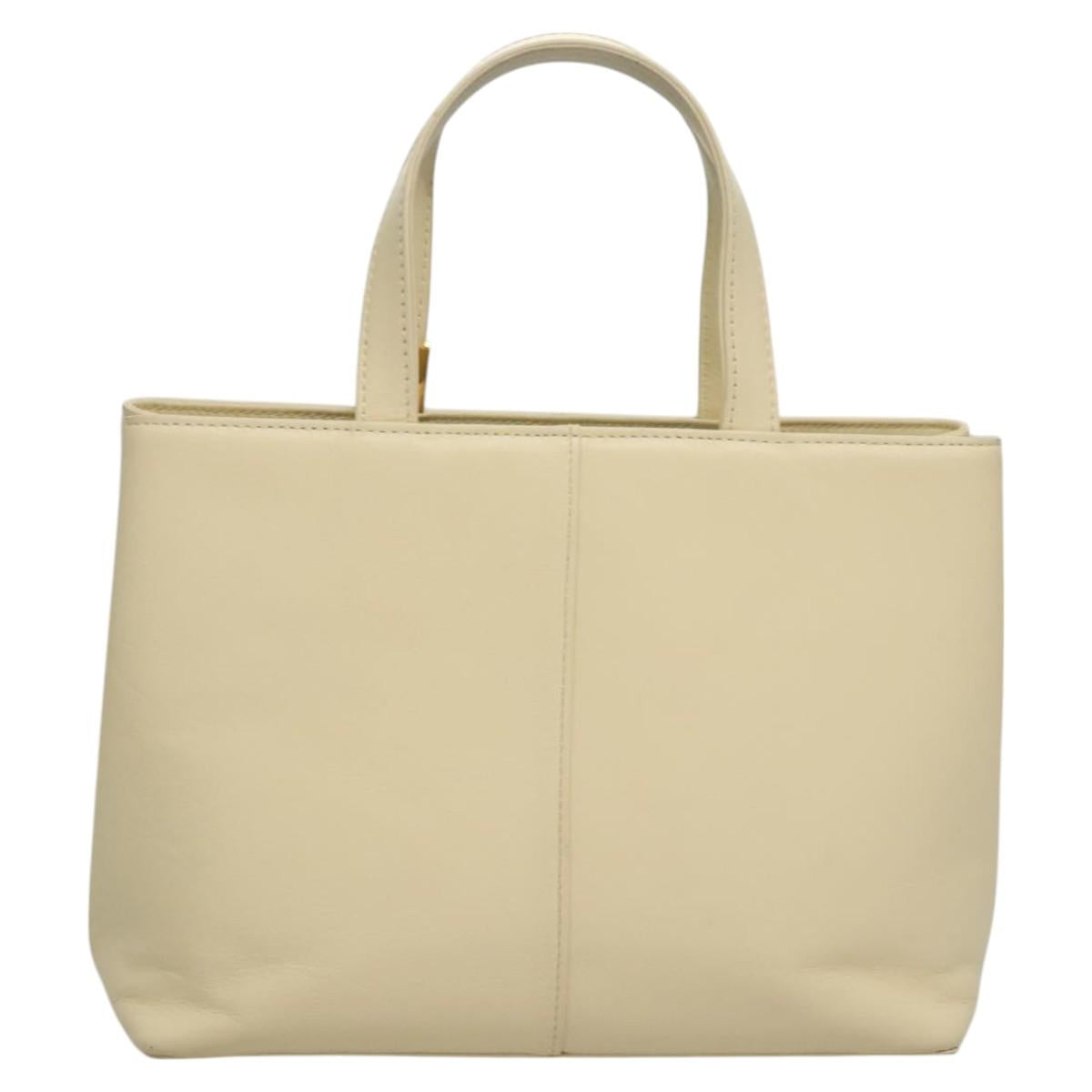 BURBERRY Hand Bag Leather Beige Gold Auth BA1065