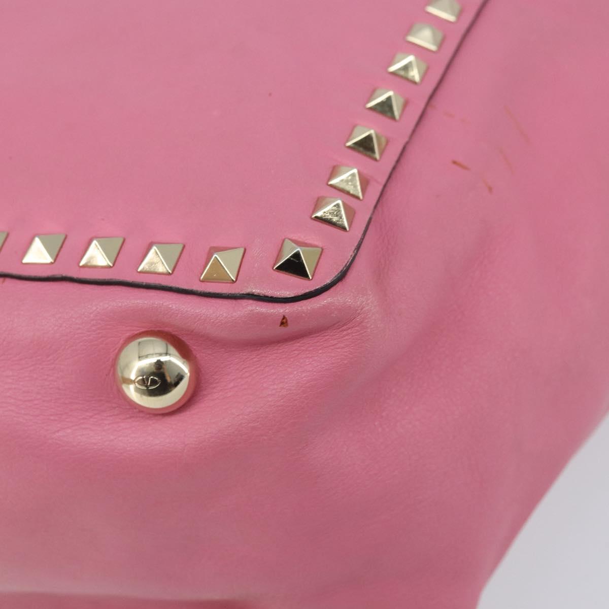 VALENTINO Studs Tote Bag Leather 2way Pink Gold Auth BA10650