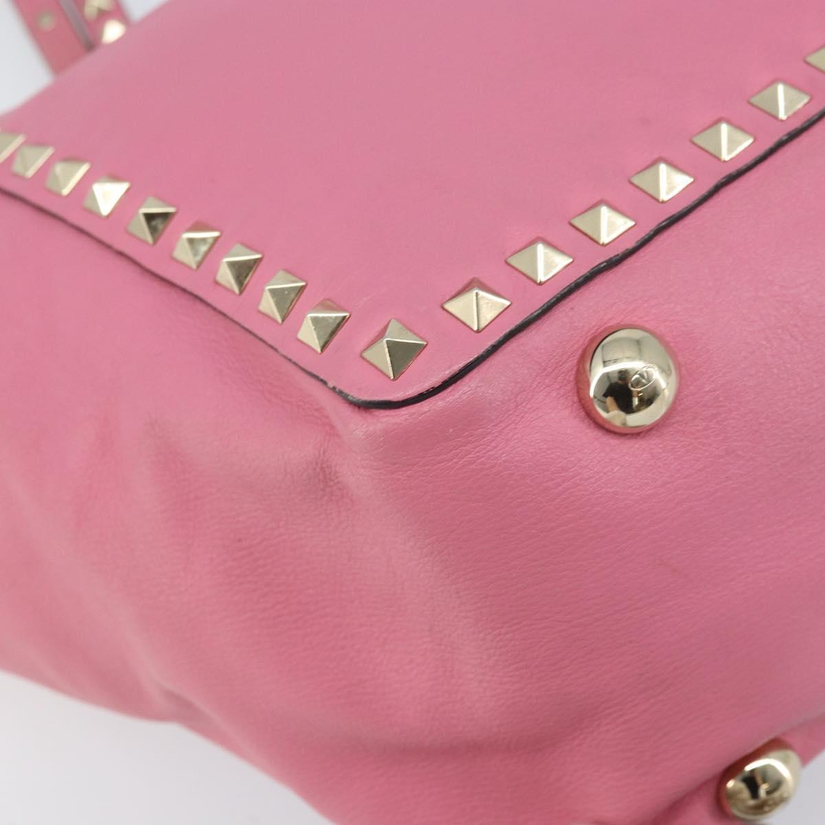 VALENTINO Studs Tote Bag Leather 2way Pink Gold Auth BA10650