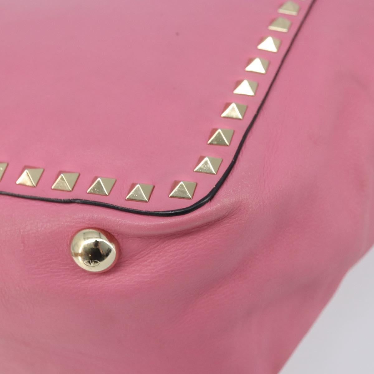 VALENTINO Studs Tote Bag Leather 2way Pink Gold Auth BA10650