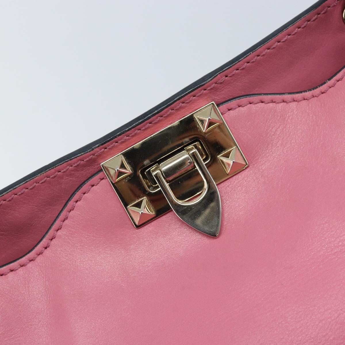 VALENTINO Studs Tote Bag Leather 2way Pink Gold Auth BA10650