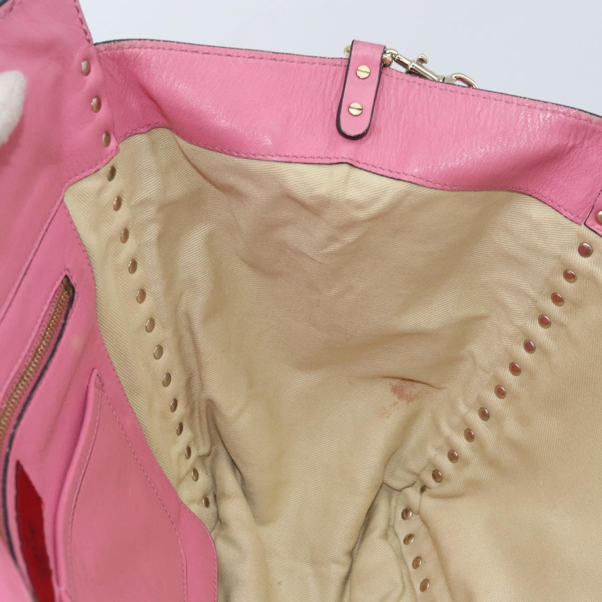 VALENTINO Studs Tote Bag Leather 2way Pink Gold Auth BA10650