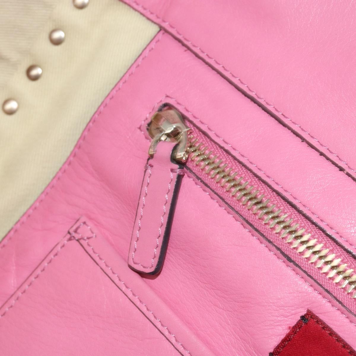 VALENTINO Studs Tote Bag Leather 2way Pink Gold Auth BA10650