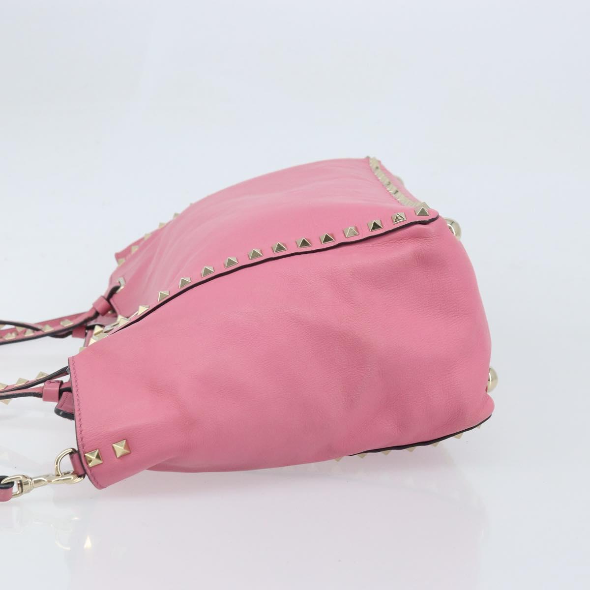 VALENTINO Studs Tote Bag Leather 2way Pink Gold Auth BA10650