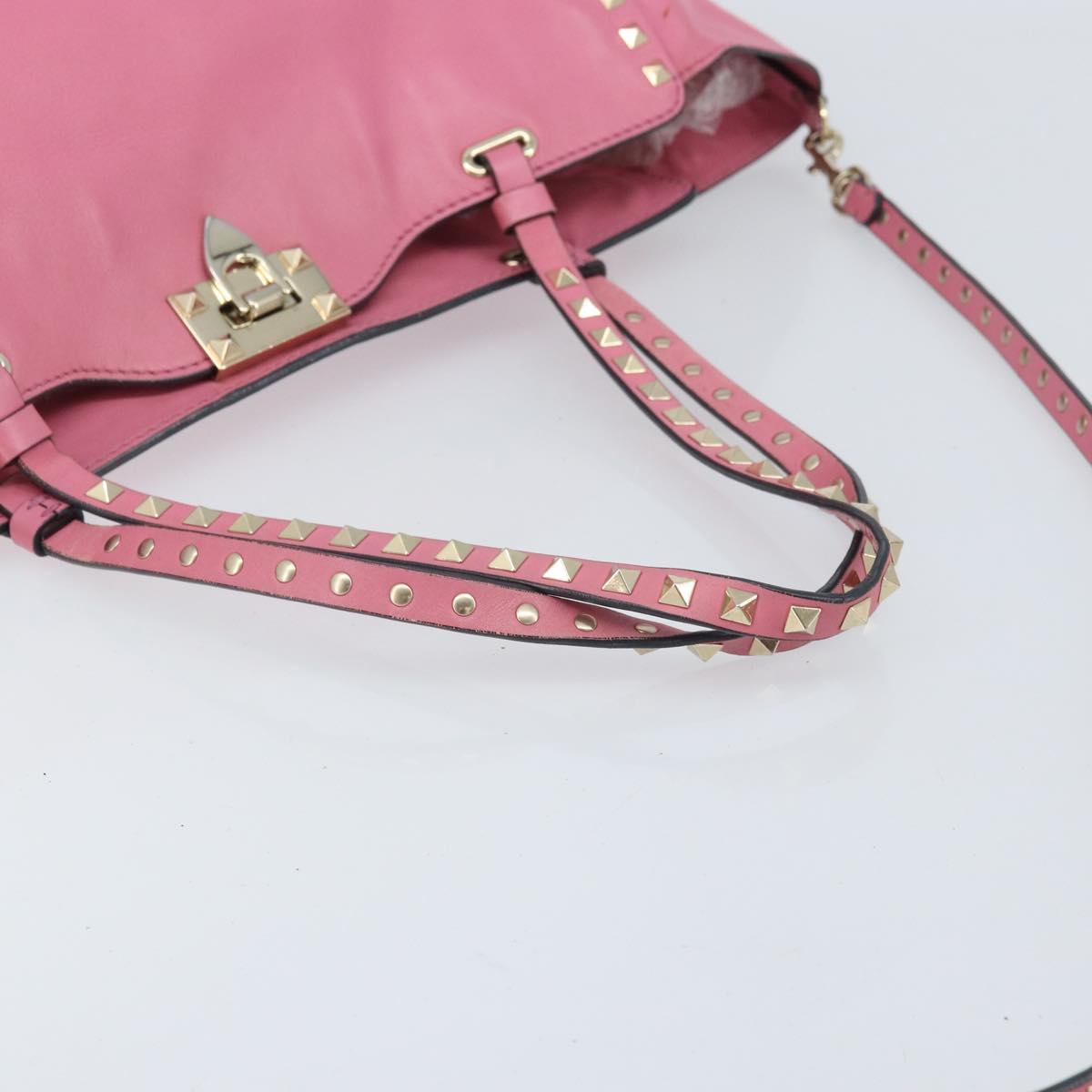 VALENTINO Studs Tote Bag Leather 2way Pink Gold Auth BA10650