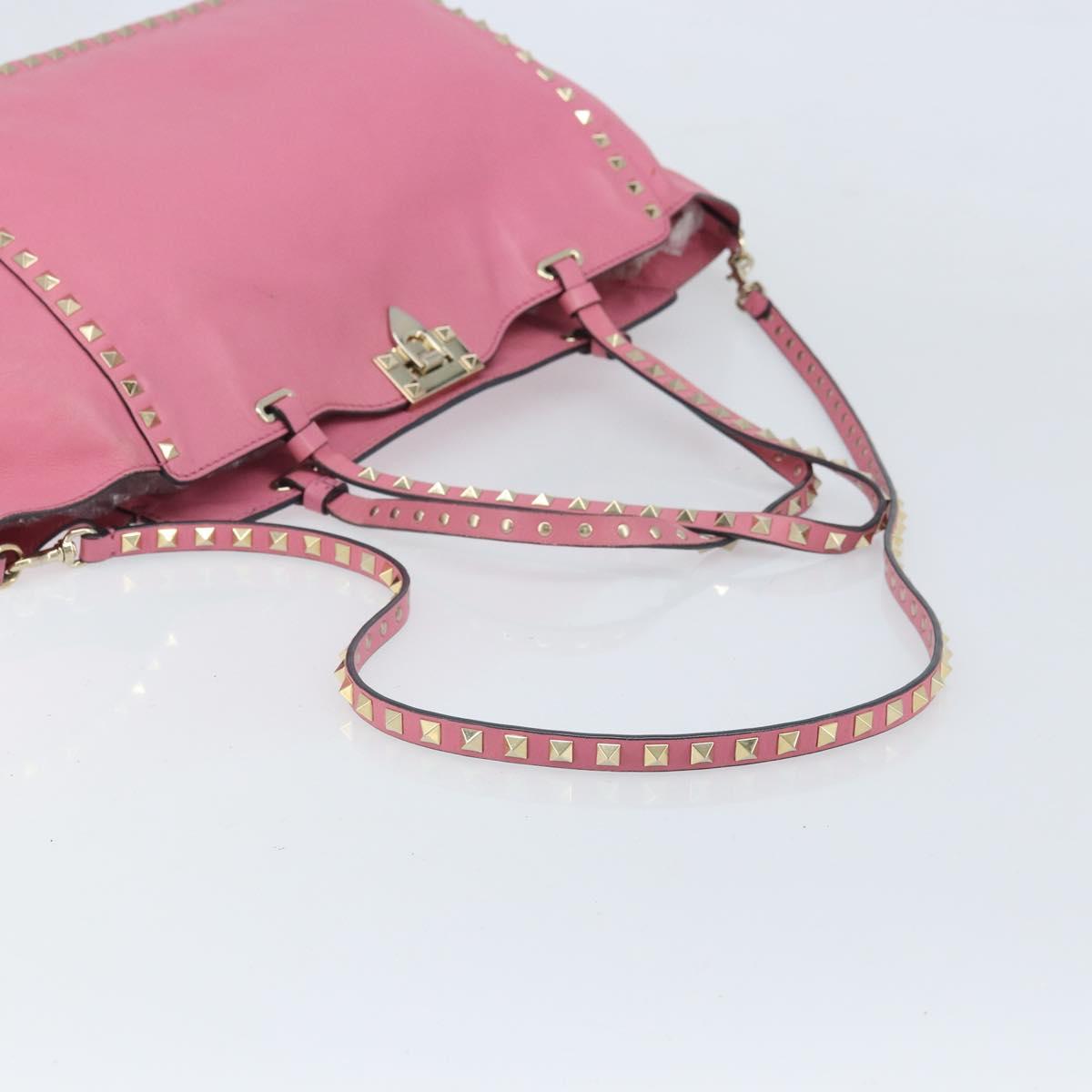 VALENTINO Studs Tote Bag Leather 2way Pink Gold Auth BA10650
