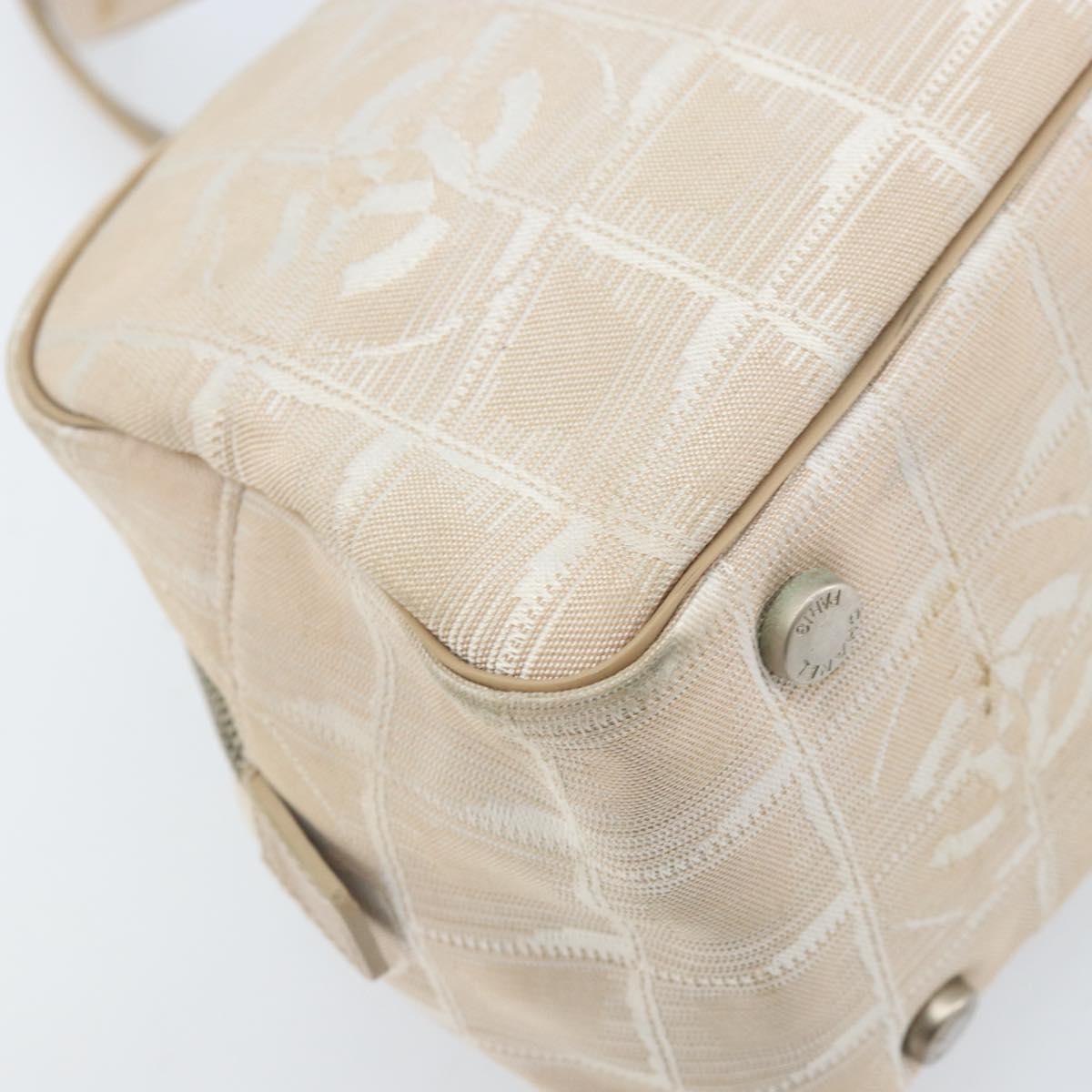 CHANEL New Travel Line Hand Bag Nylon Beige Gold CC Auth BA10651