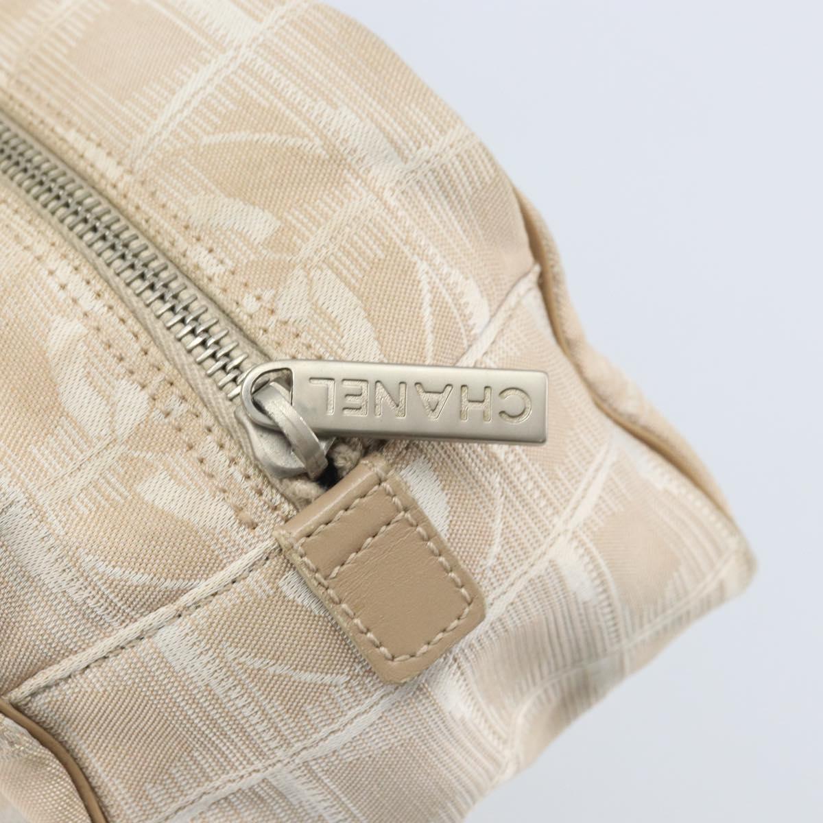 CHANEL New Travel Line Hand Bag Nylon Beige Gold CC Auth BA10651