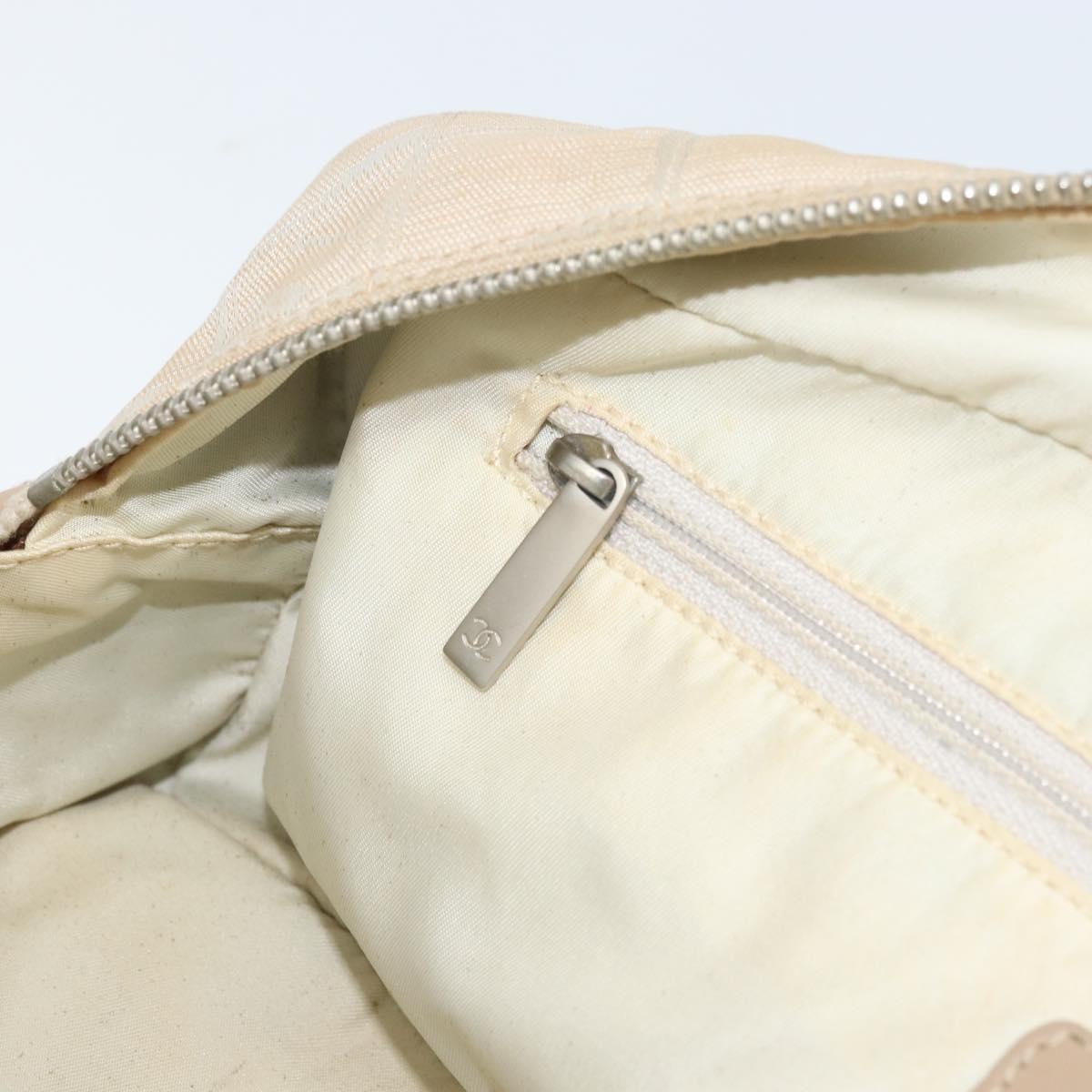 CHANEL New Travel Line Hand Bag Nylon Beige Gold CC Auth BA10651