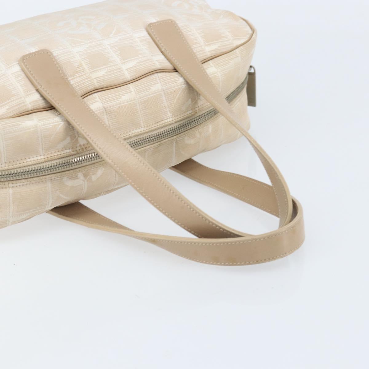CHANEL New Travel Line Hand Bag Nylon Beige Gold CC Auth BA10651