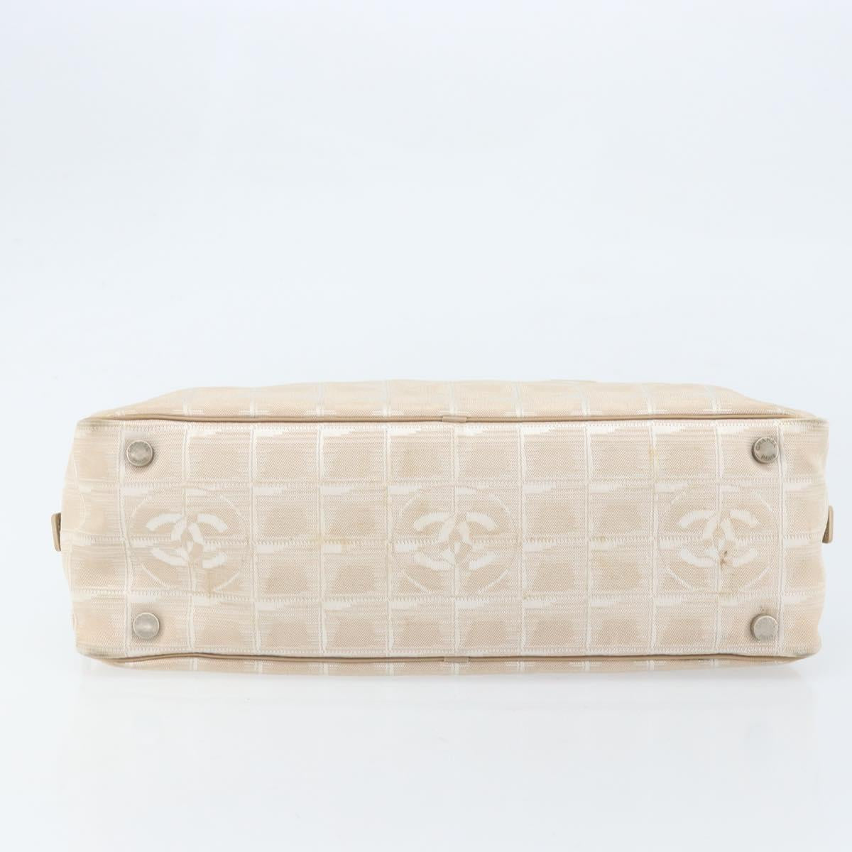 CHANEL New Travel Line Hand Bag Nylon Beige Gold CC Auth BA10651