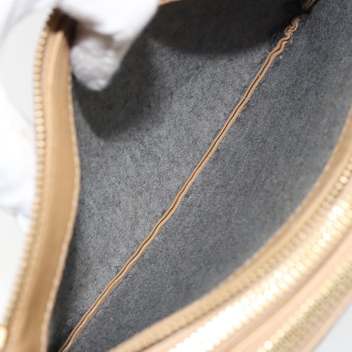 CELINE Trio Shoulder Bag Leather Beige Gold Auth BA10653
