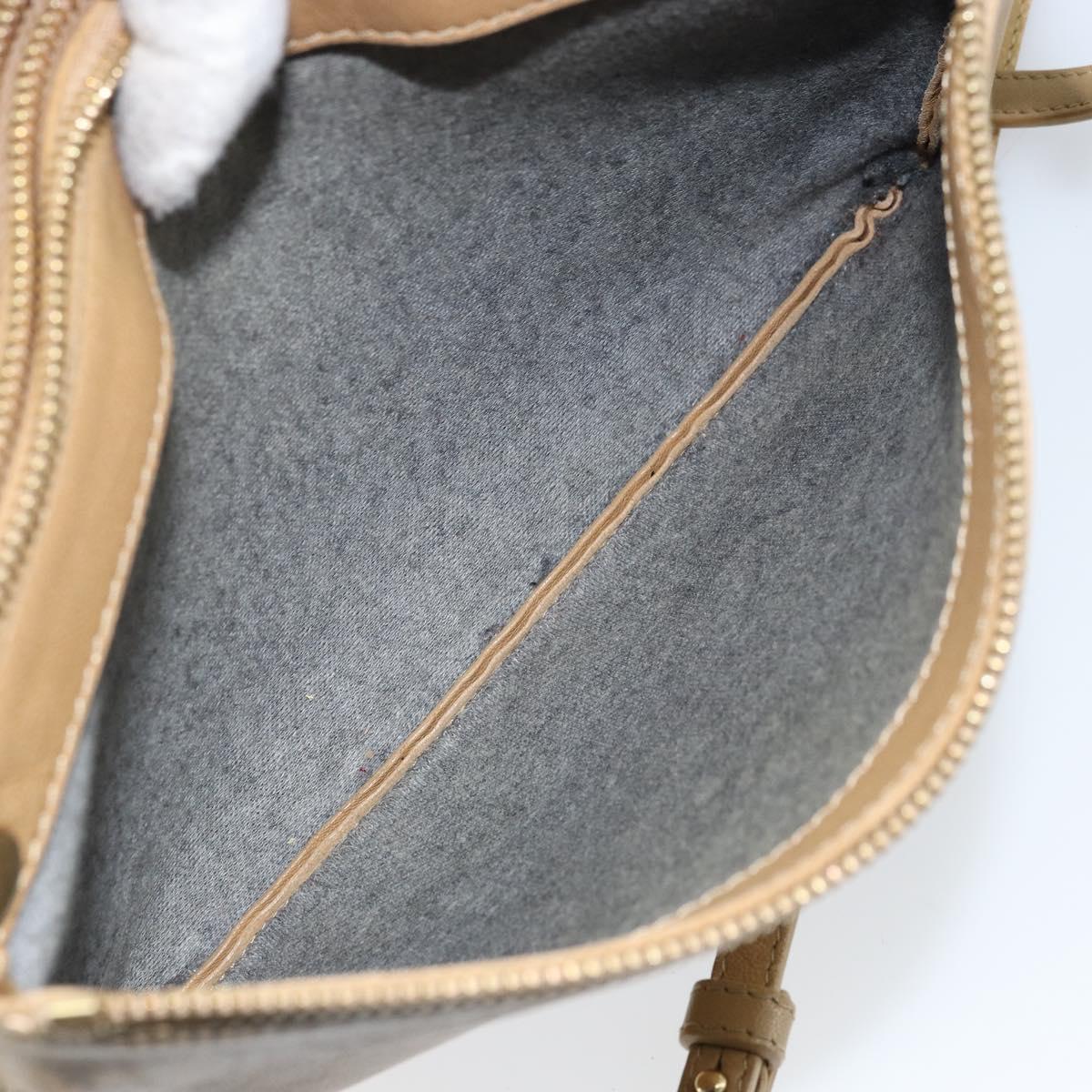 CELINE Trio Shoulder Bag Leather Beige Gold Auth BA10653