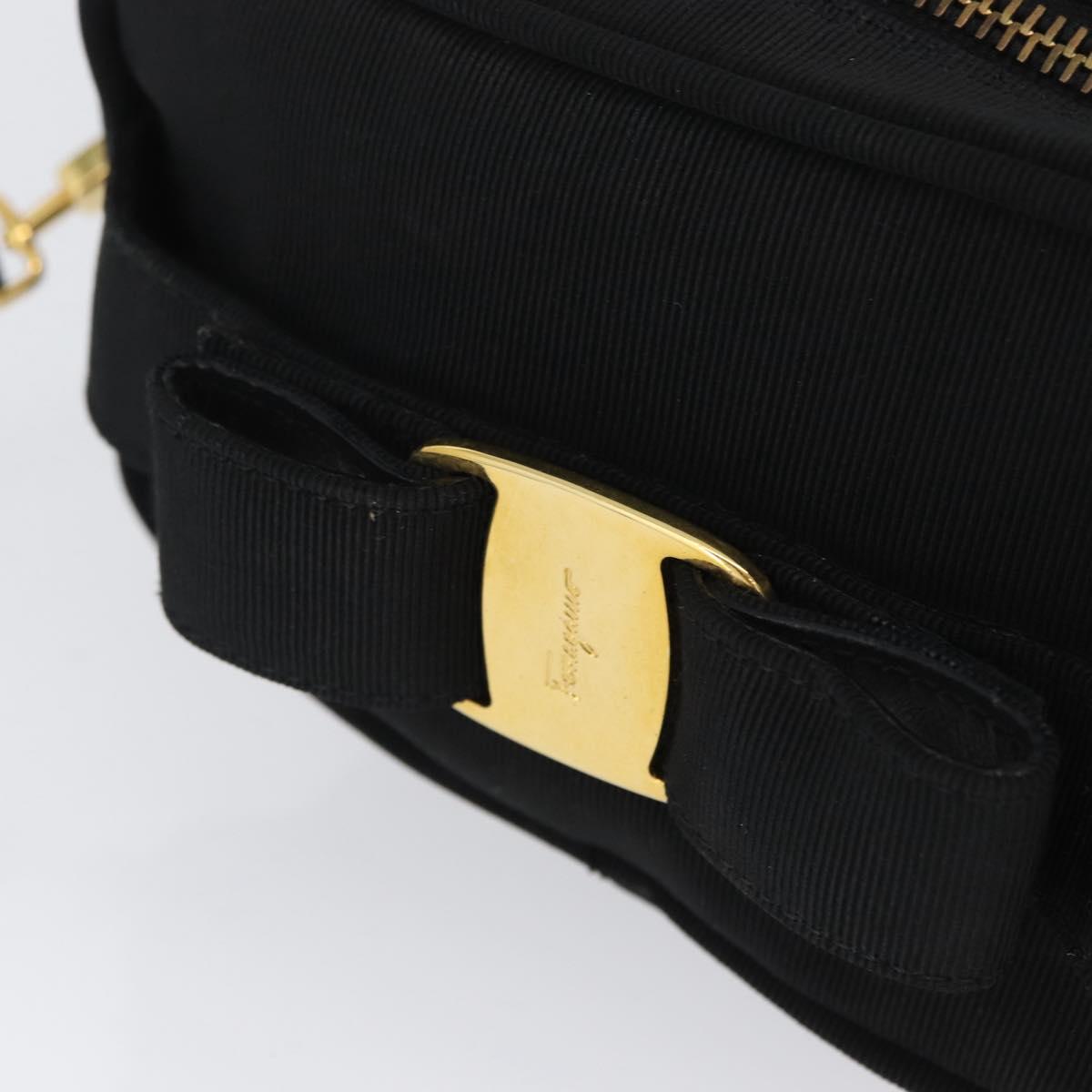 Salvatore Ferragamo Shoulder Bag Nylon Black Gold Auth BA10654