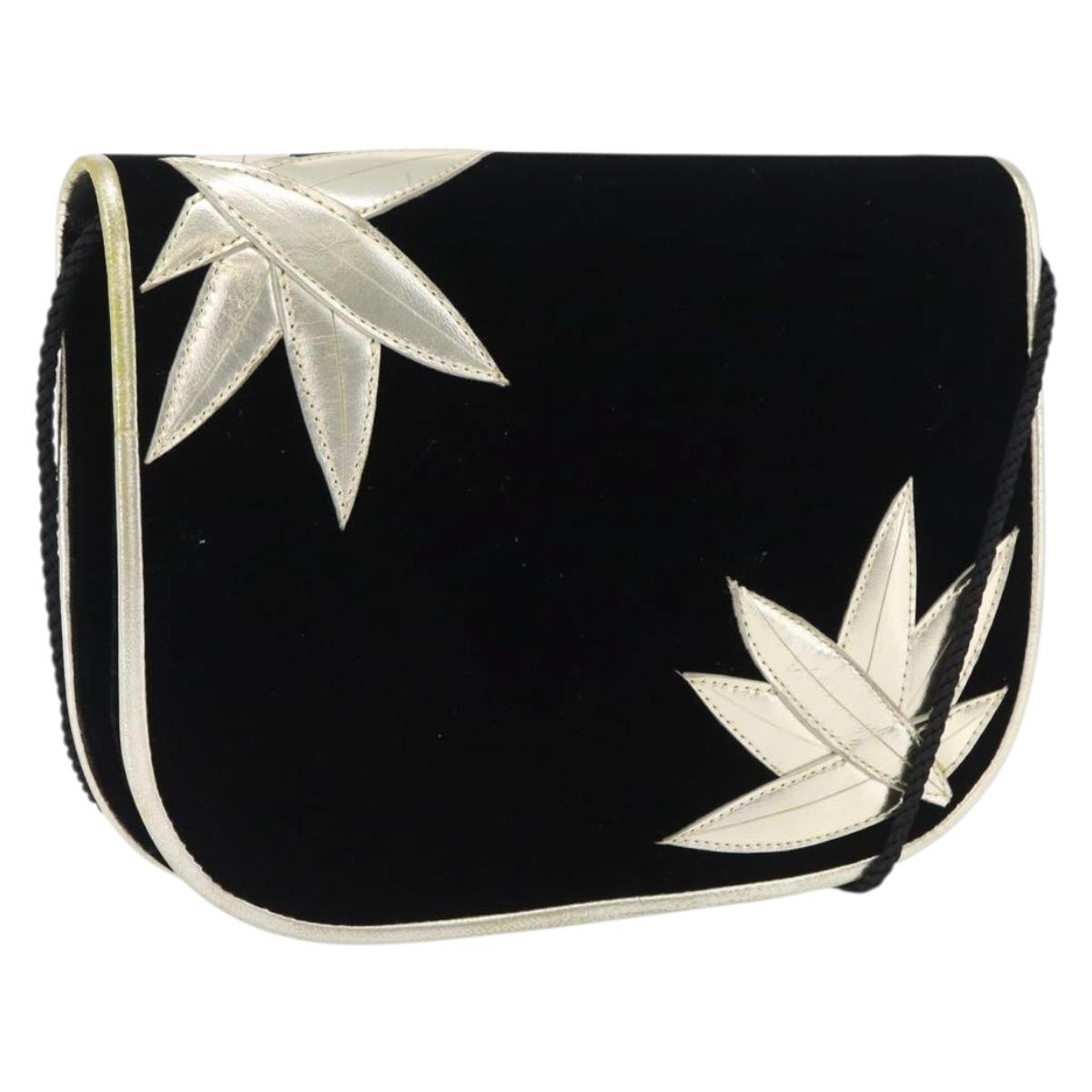 SAINT LAURENT Shoulder Bag Velor Black Gold Auth BA10655