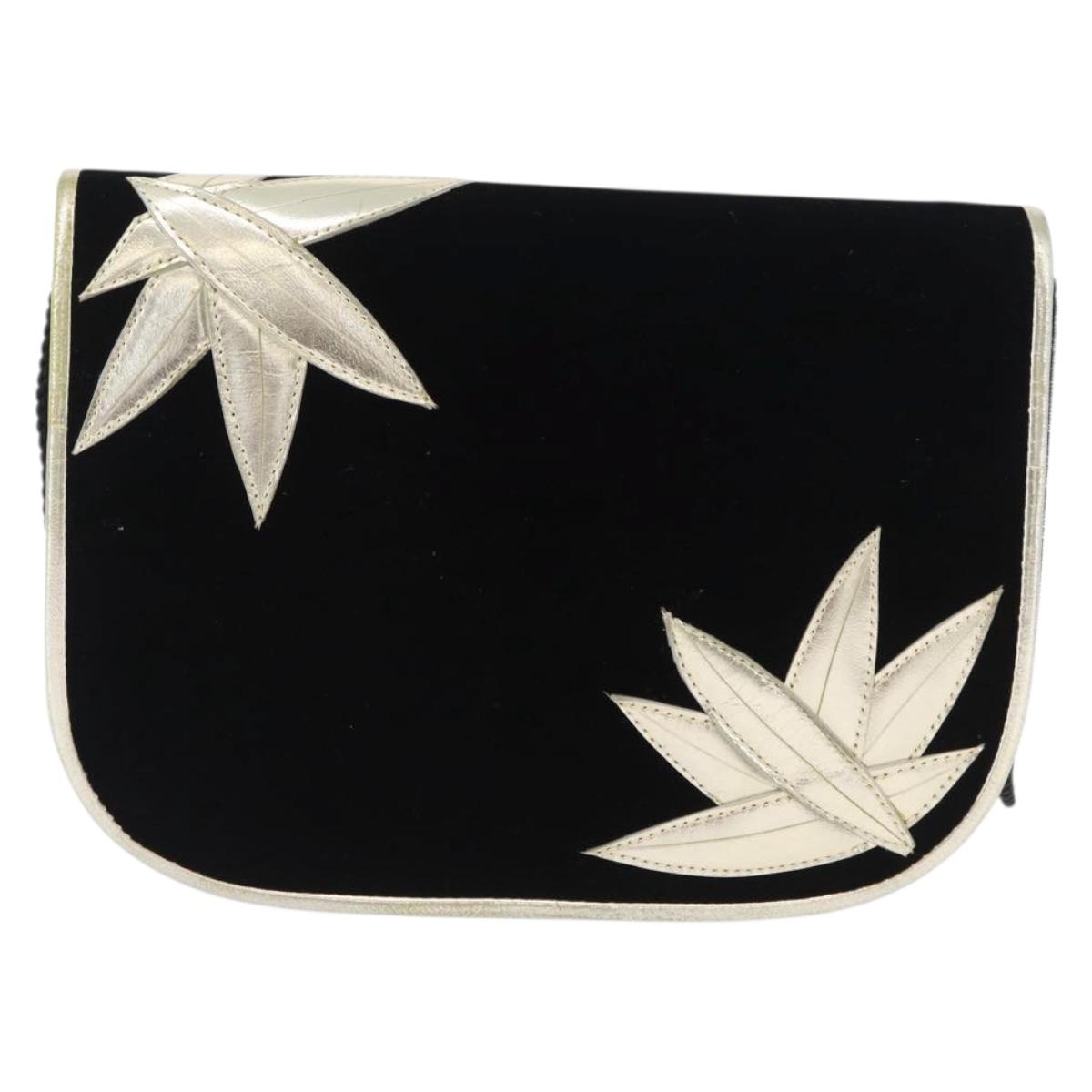 SAINT LAURENT Shoulder Bag Velor Black Gold Auth BA10655