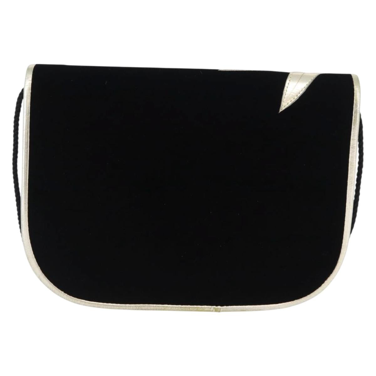 SAINT LAURENT Shoulder Bag Velor Black Gold Auth BA10655
