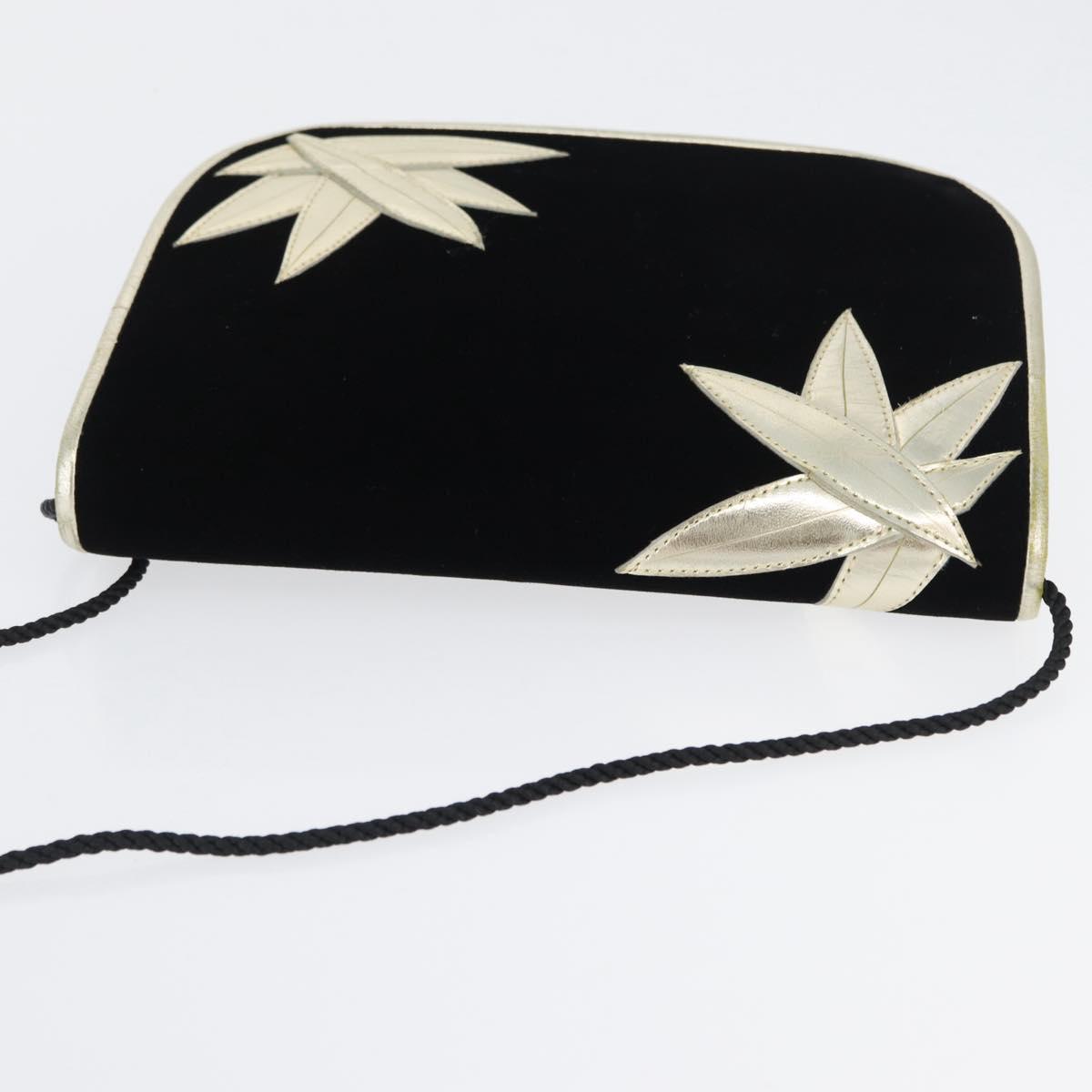 SAINT LAURENT Shoulder Bag Velor Black Gold Auth BA10655