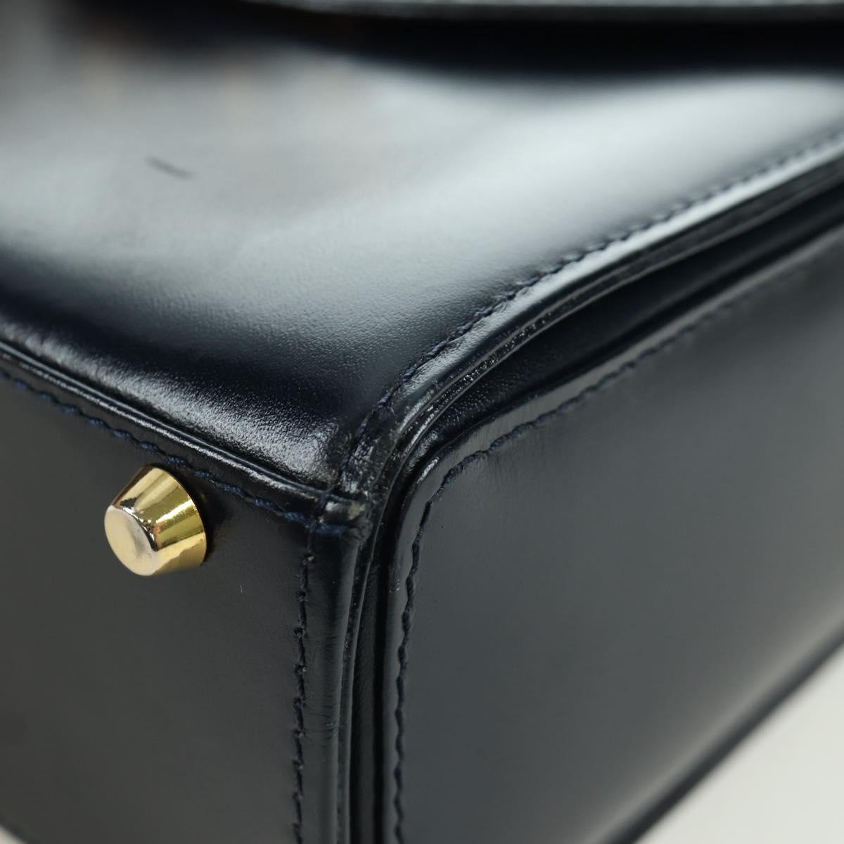 Gianni Versace Shoulder Bag Leather Navy Gold Auth BA10657V