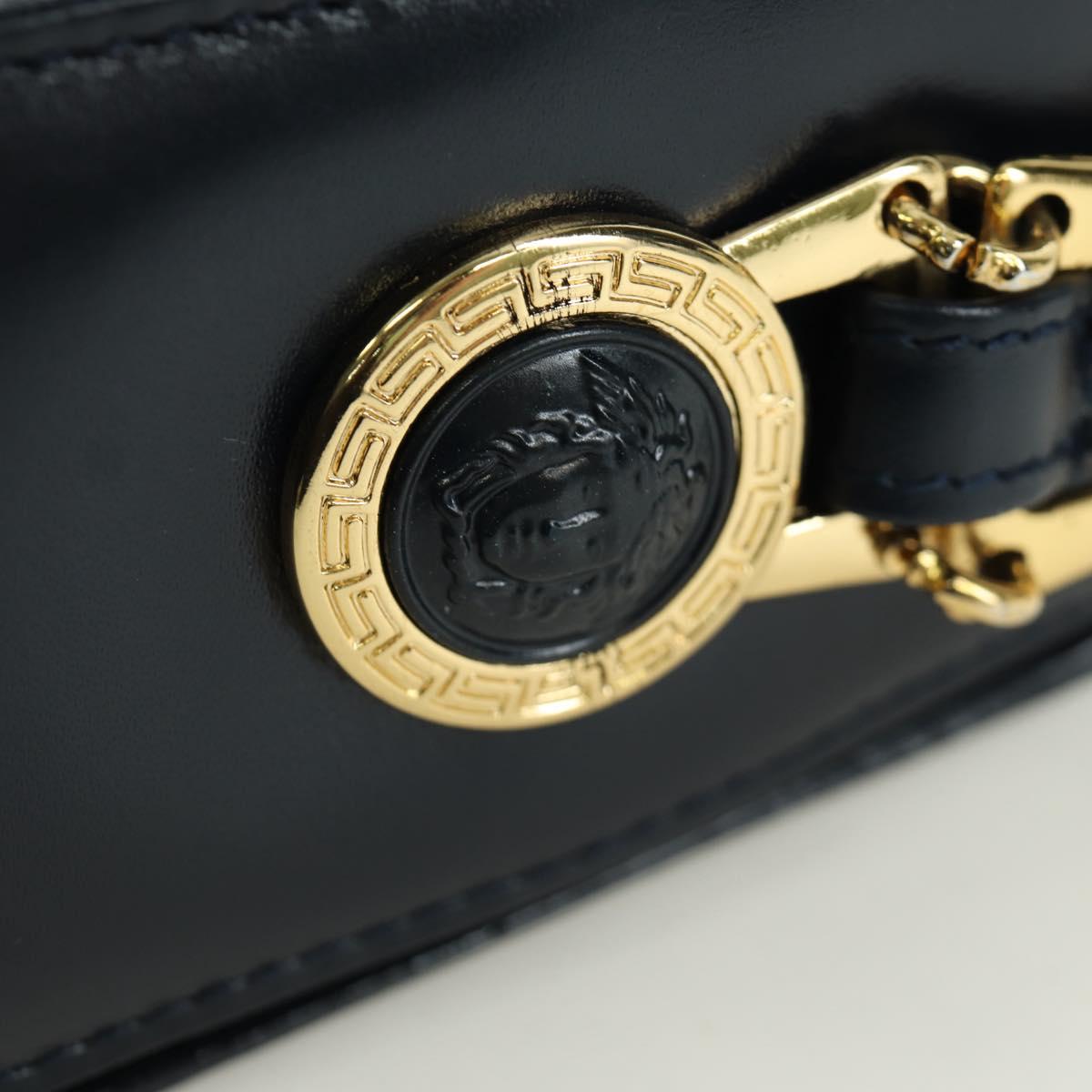 Gianni Versace Shoulder Bag Leather Navy Gold Auth BA10657V
